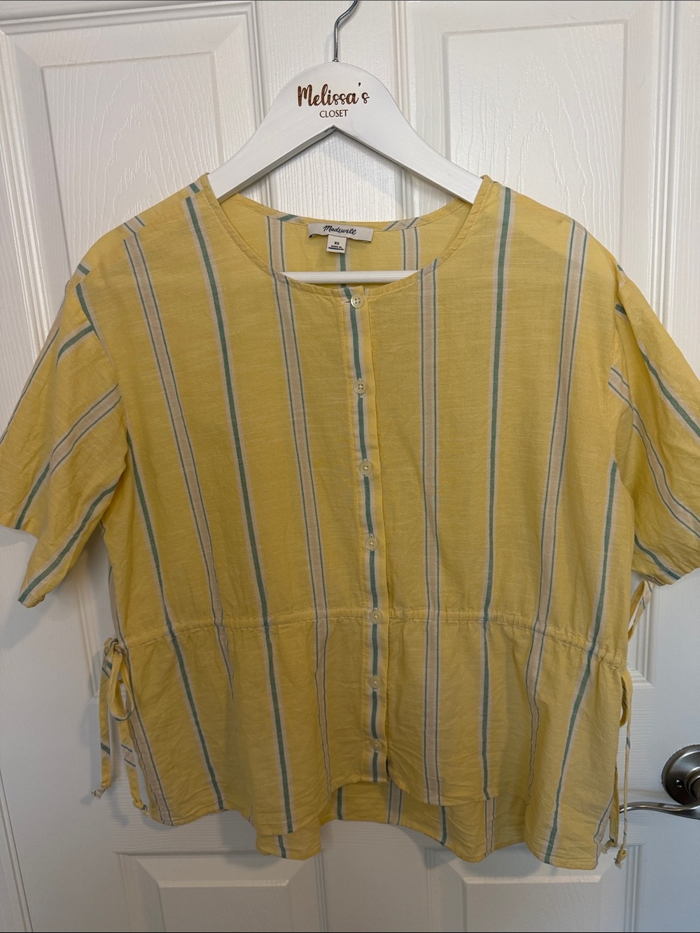 Madewell Yellow Striped Button-Front Women’s Top ties on both sides of shirt XS